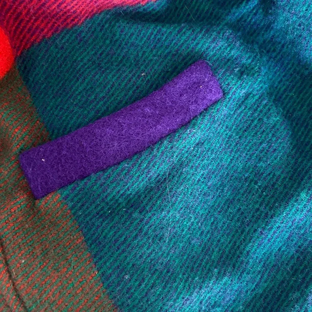 Vintage 80s Gallery Colorblock Melton Wool Blanket Coat With Fringe Size XS